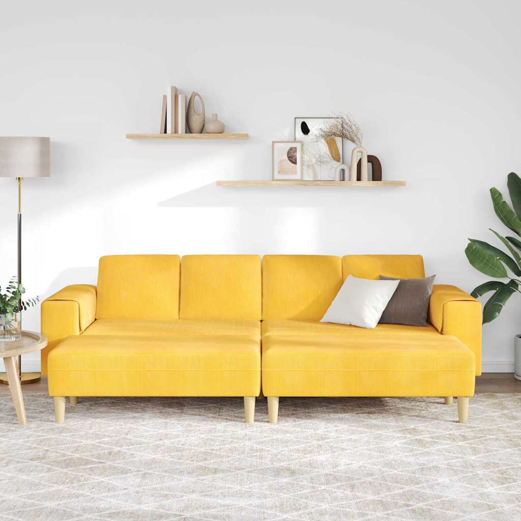 Sofá de Tecido Amarelo Claro Tecido de veludo côtelé