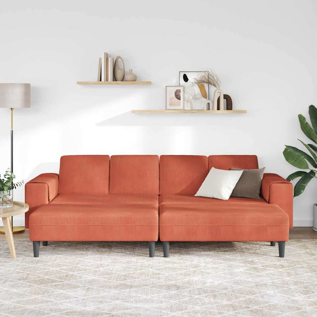 Sofá de Tecido Laranja Vermelho 208 cm Tecido de veludo côtelé