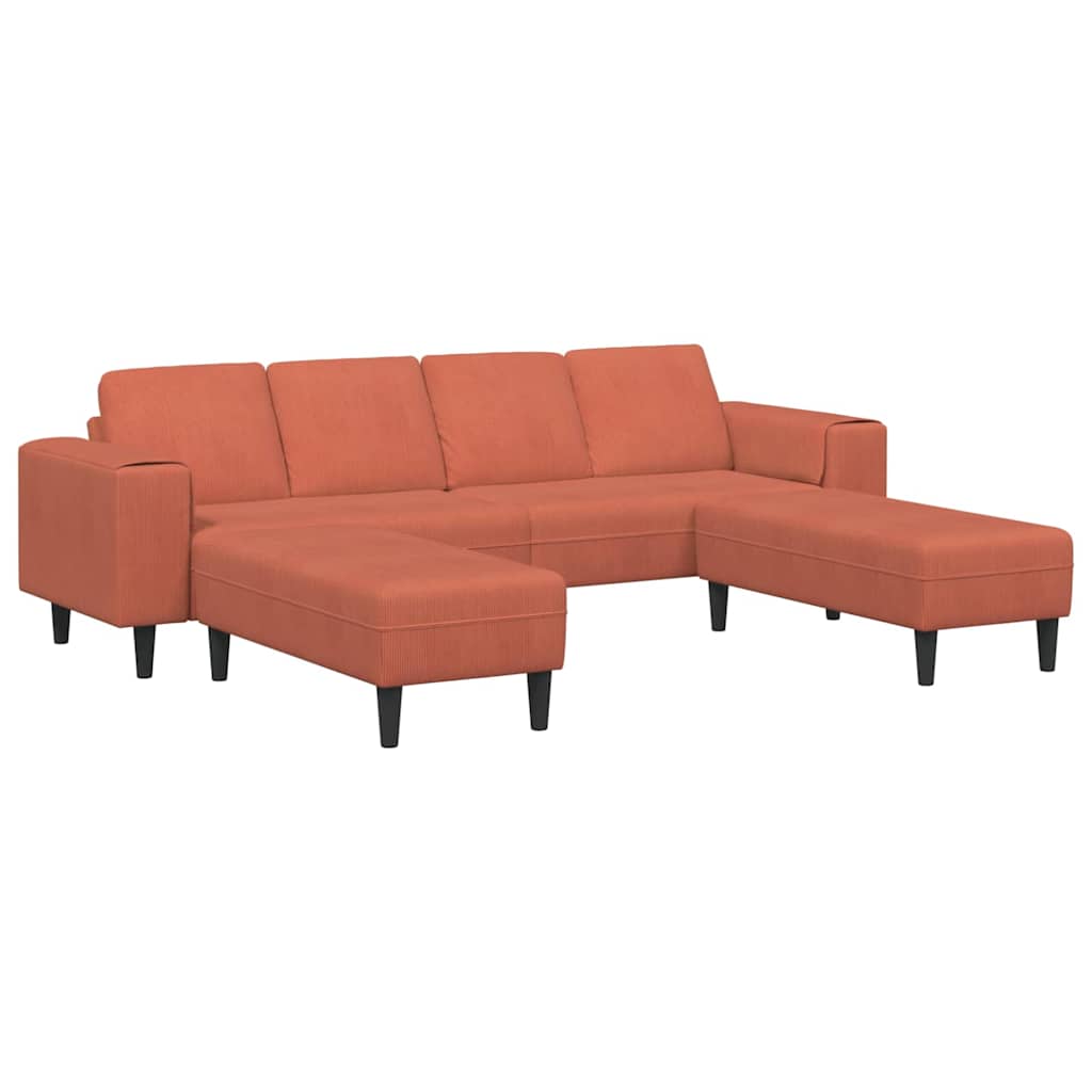 Sofá de Tecido Laranja Vermelho 208 cm Tecido de veludo côtelé