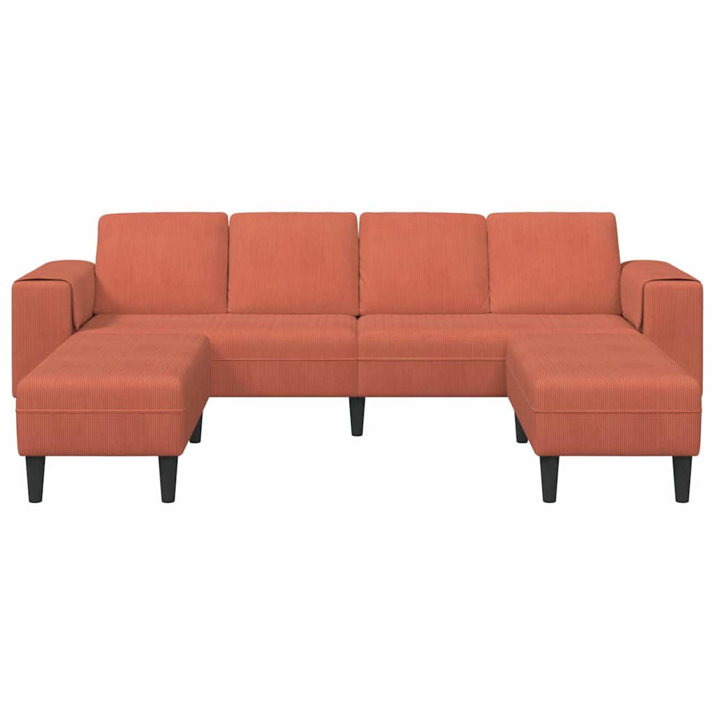 Sofá de Tecido Laranja Vermelho 208 cm Tecido de veludo côtelé