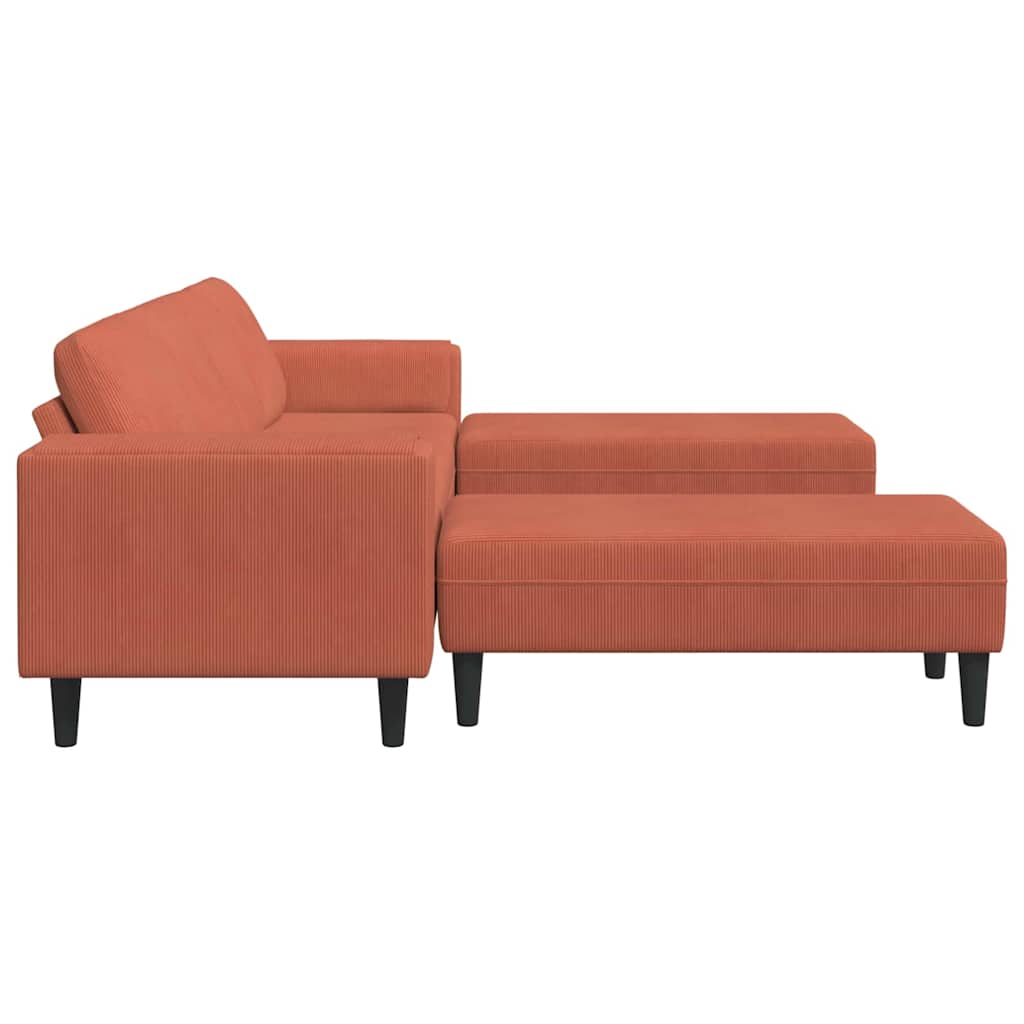 Sofá de Tecido Laranja Vermelho 208 cm Tecido de veludo côtelé