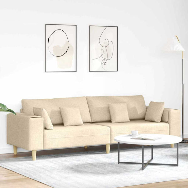 Sofá de Tecido com almofada Creme 208 cm tecido