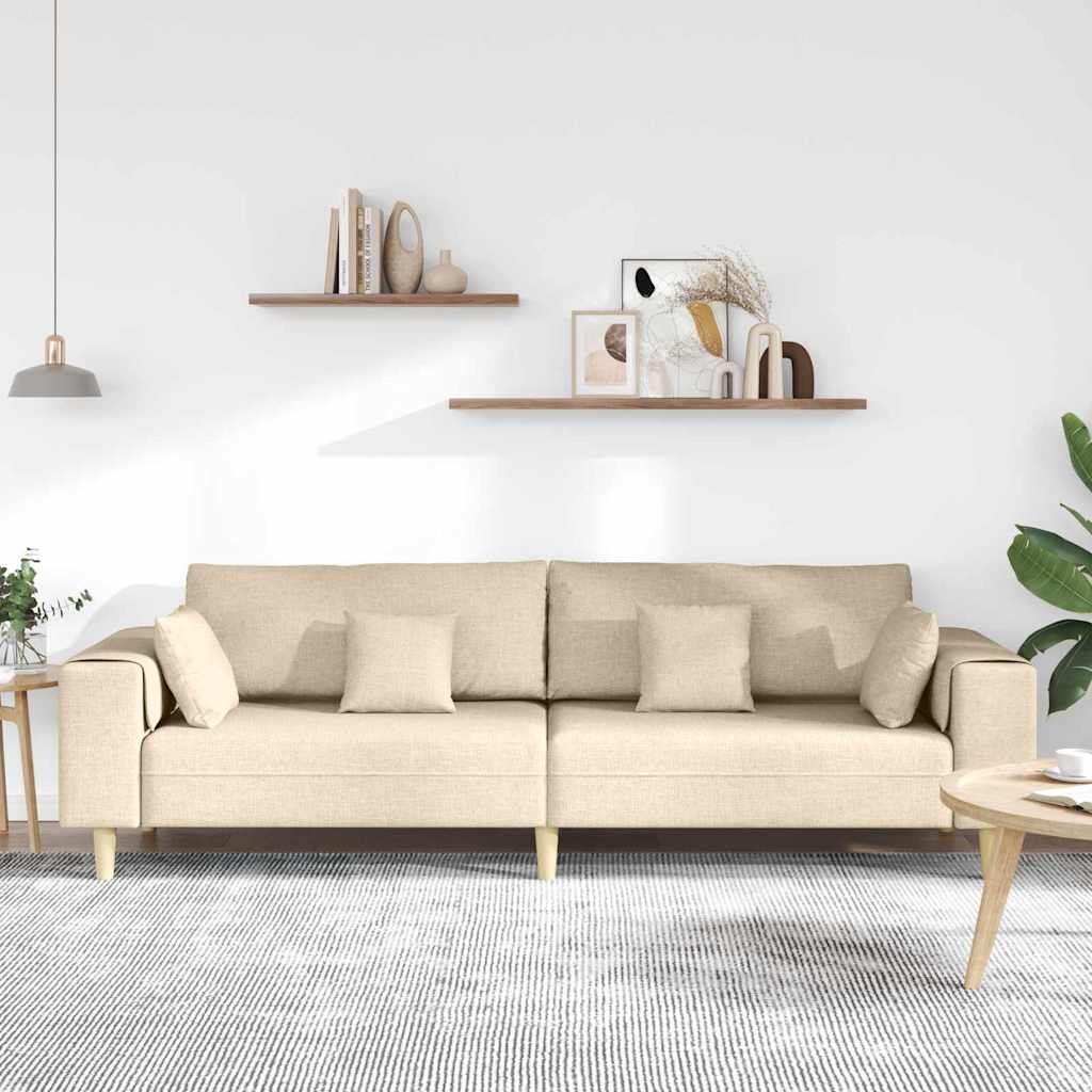 Sofá de Tecido com almofada Creme 208 cm tecido