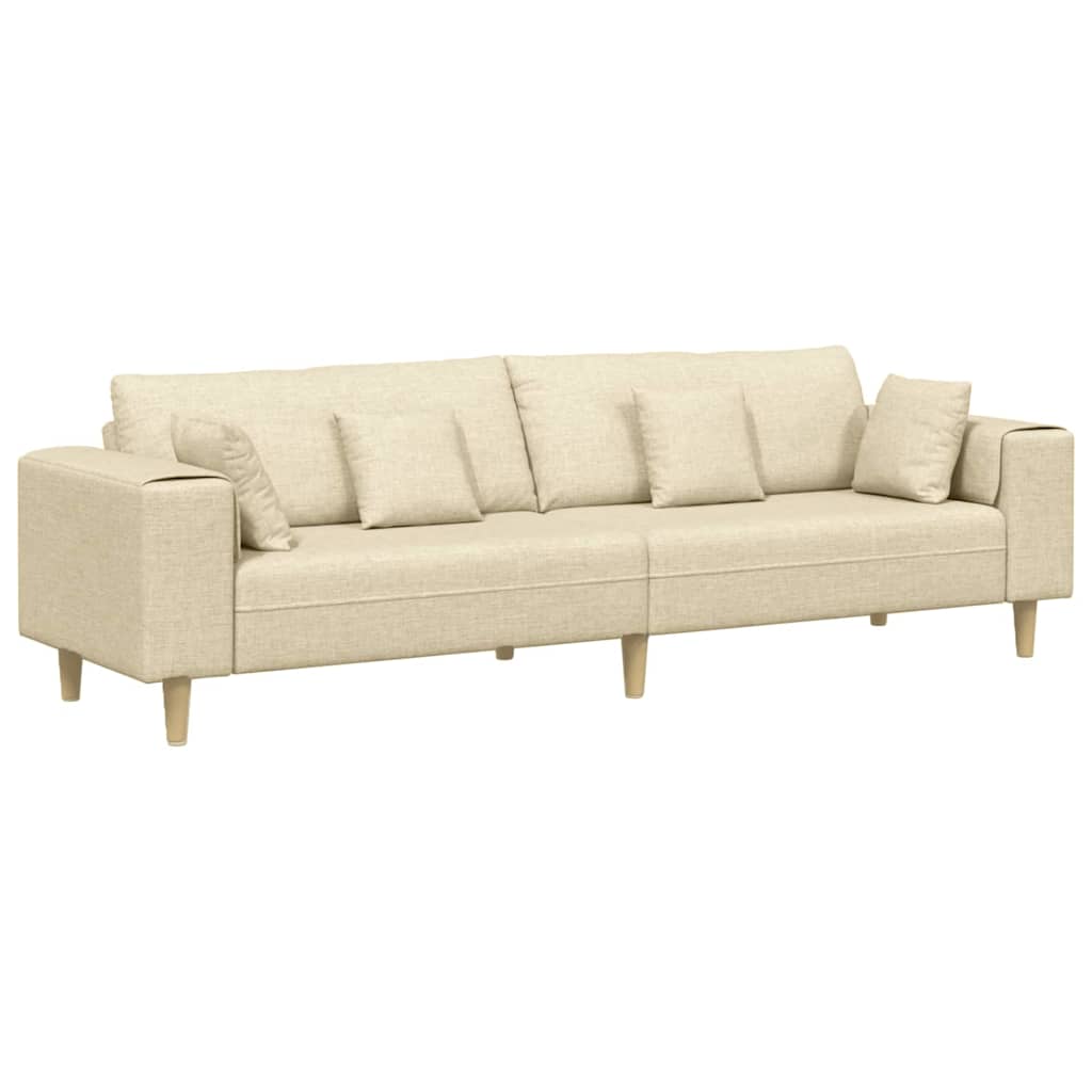 Sofá de Tecido com almofada Creme 208 cm tecido