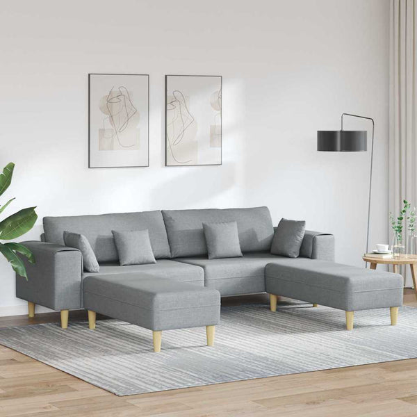 Sofá de Tecido com almofada 3 pcs Cinzento-claro 208 cm tecido