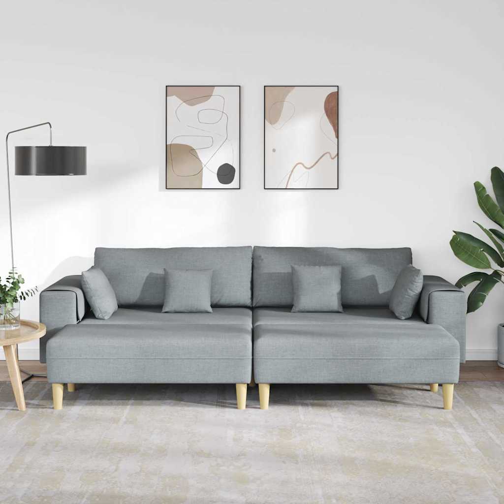 Sofá de Tecido com almofada 3 pcs Cinzento-claro 208 cm tecido