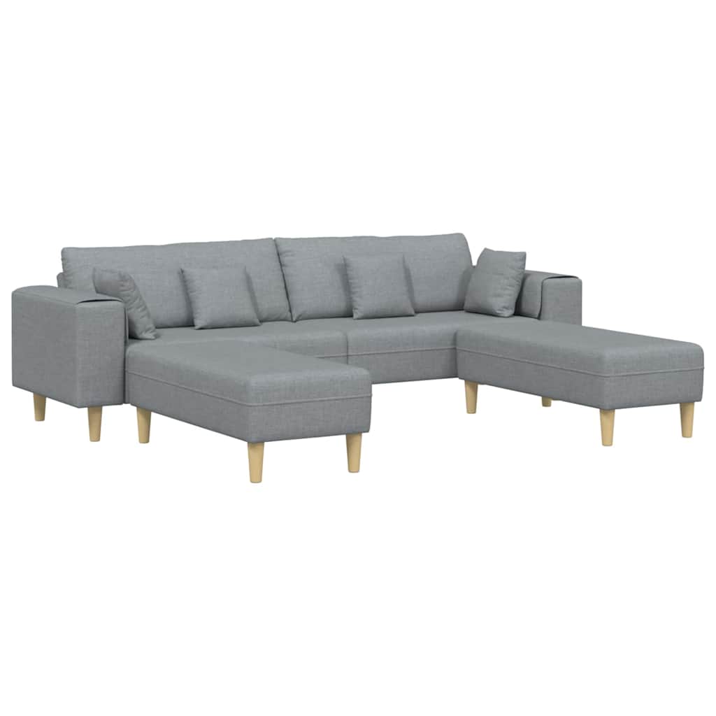 Sofá de Tecido com almofada 3 pcs Cinzento-claro 208 cm tecido