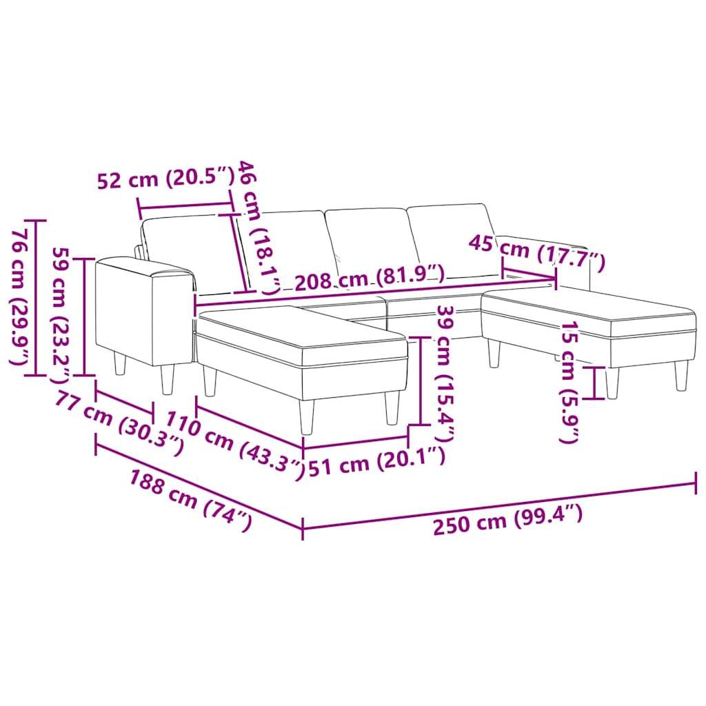 Sofá de Tecido com almofada 3 pcs Cinzento-claro 208 cm tecido