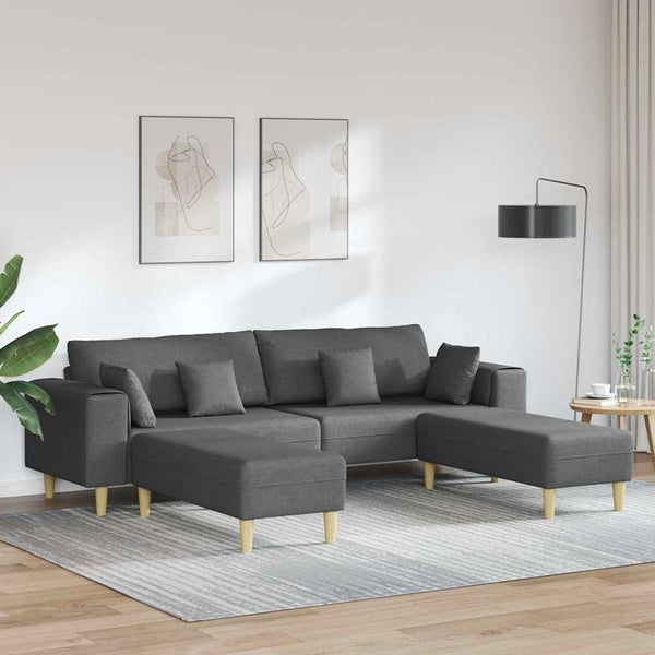 Sofá de Tecido com almofada 3 pcs Cinza Escuro 208 cm tecido