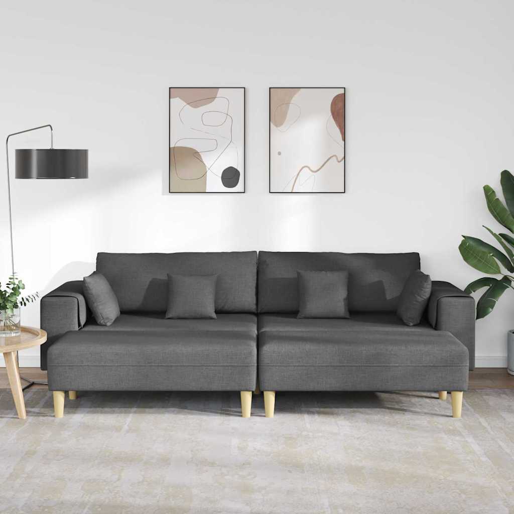 Sofá de Tecido com almofada 3 pcs Cinza Escuro 208 cm tecido