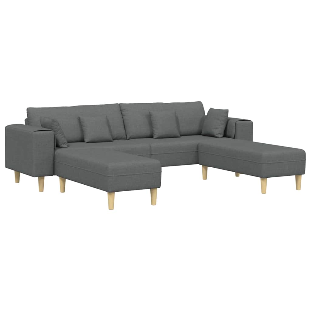 Sofá de Tecido com almofada 3 pcs Cinza Escuro 208 cm tecido