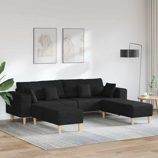 Sofá de Tecido com almofada 3 pcs Preto 208 cm tecido