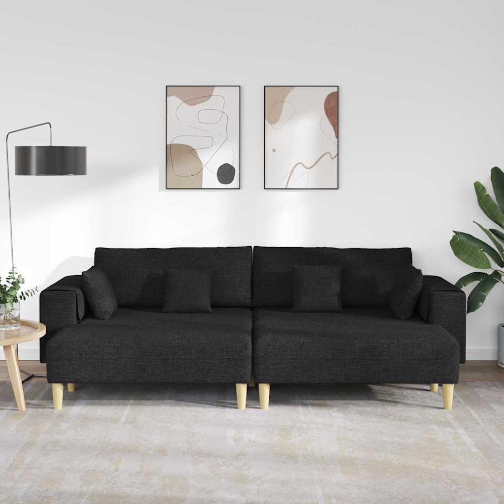 Sofá de Tecido com almofada 3 pcs Preto 208 cm tecido