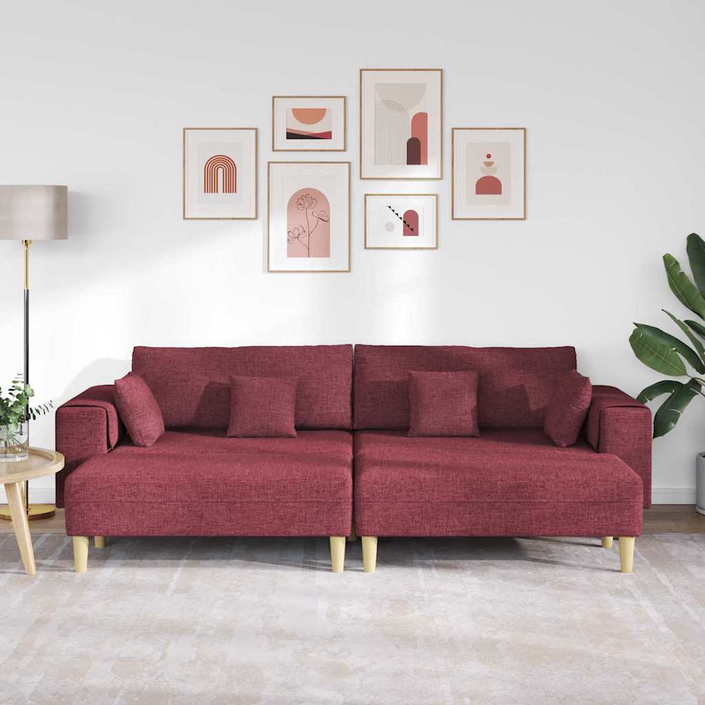 Sofá de Tecido com almofada 3 pcs Vinho Vermelho 208 cm tecido