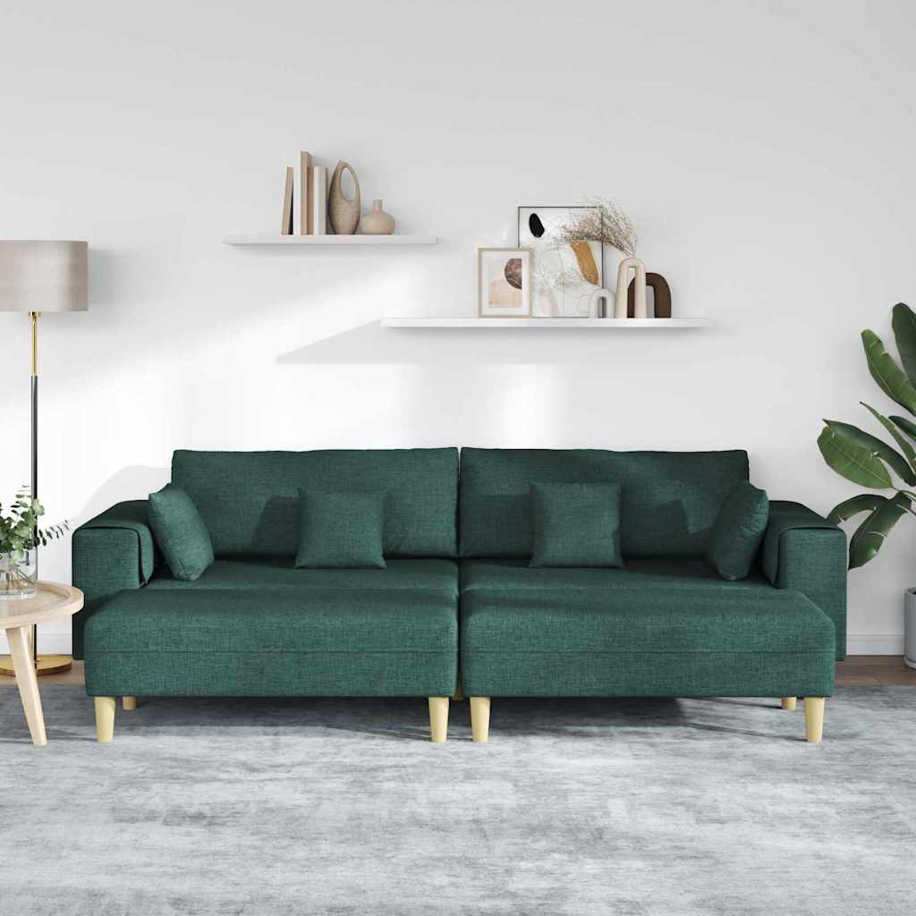 Sofá de Tecido com almofada 3 pcs Verde Escuro 208 cm tecido
