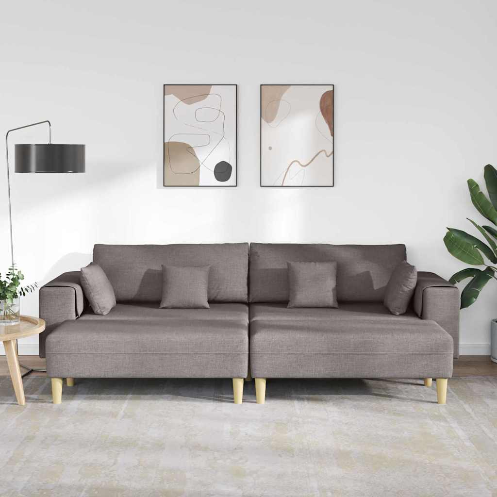 Sofá de Tecido com almofada 3 pcs Cinzento-acastanhado 208 cm tecido