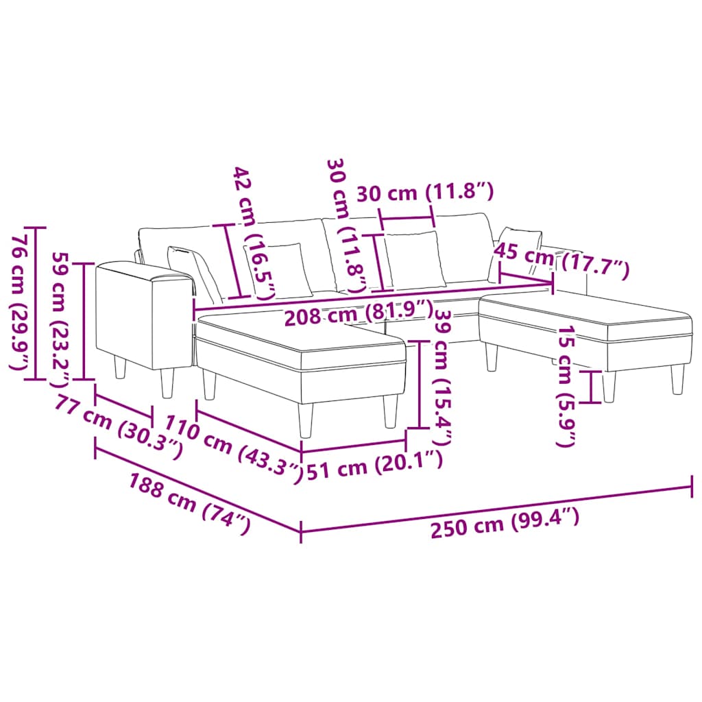 Sofá de Tecido com almofada 3 pcs Cinzento-acastanhado 208 cm tecido