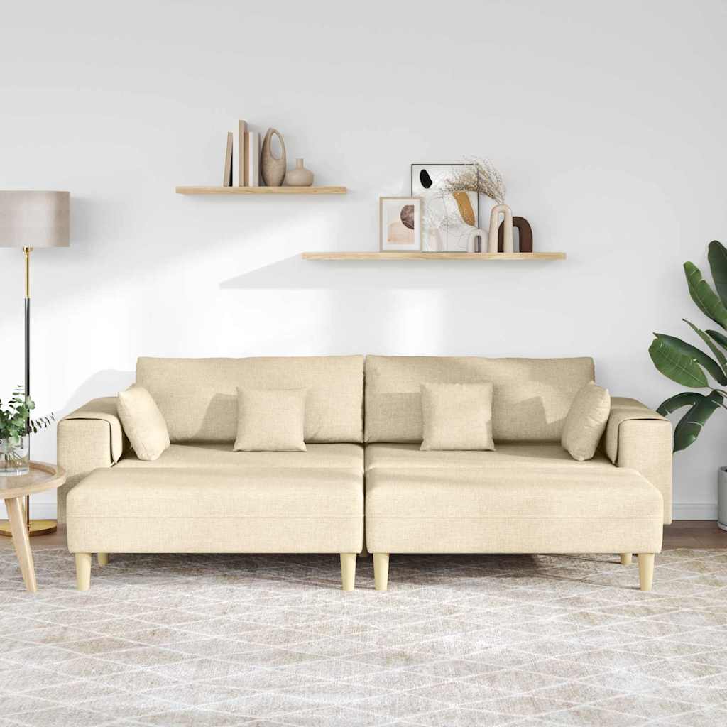 Sofá de Tecido com almofada 3 pcs Creme 208 cm tecido