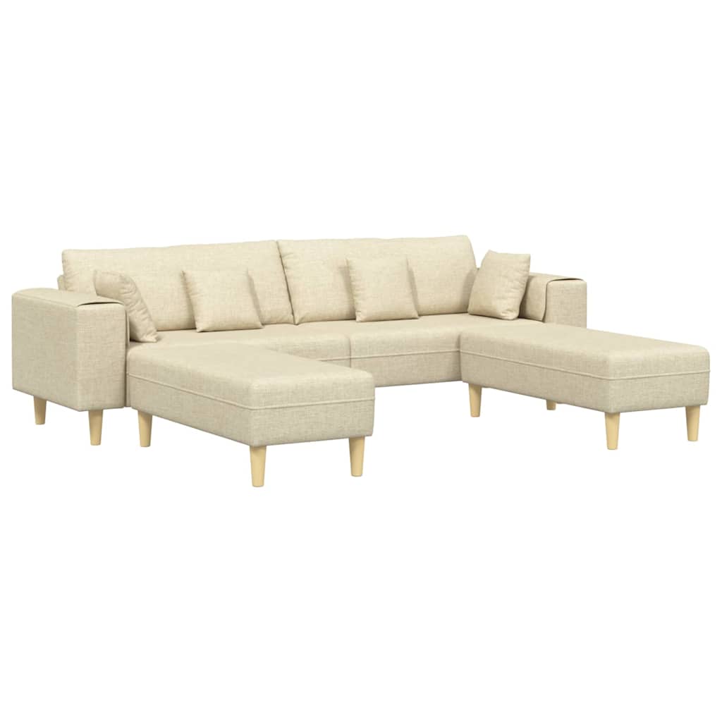 Sofá de Tecido com almofada 3 pcs Creme 208 cm tecido
