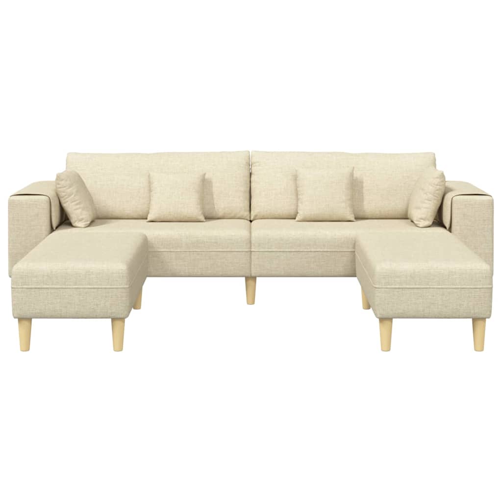 Sofá de Tecido com almofada 3 pcs Creme 208 cm tecido