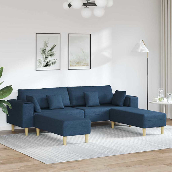 Sofá de Tecido com almofada 3 pcs Azul 208 cm tecido