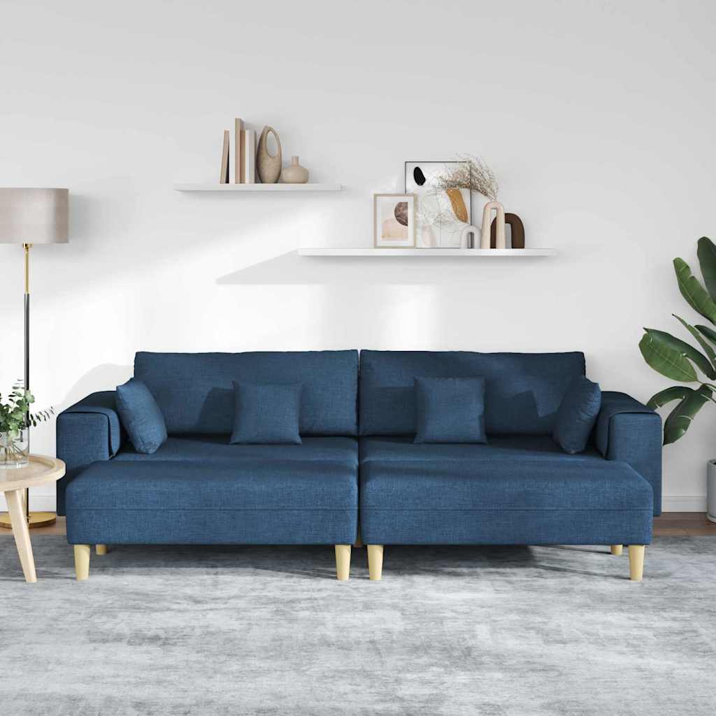 Sofá de Tecido com almofada 3 pcs Azul 208 cm tecido