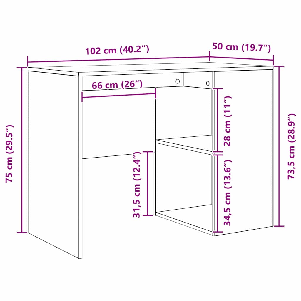 Secretária de canto com gaveta 2 pcs Cinzento 102 x 50 x 75 cm