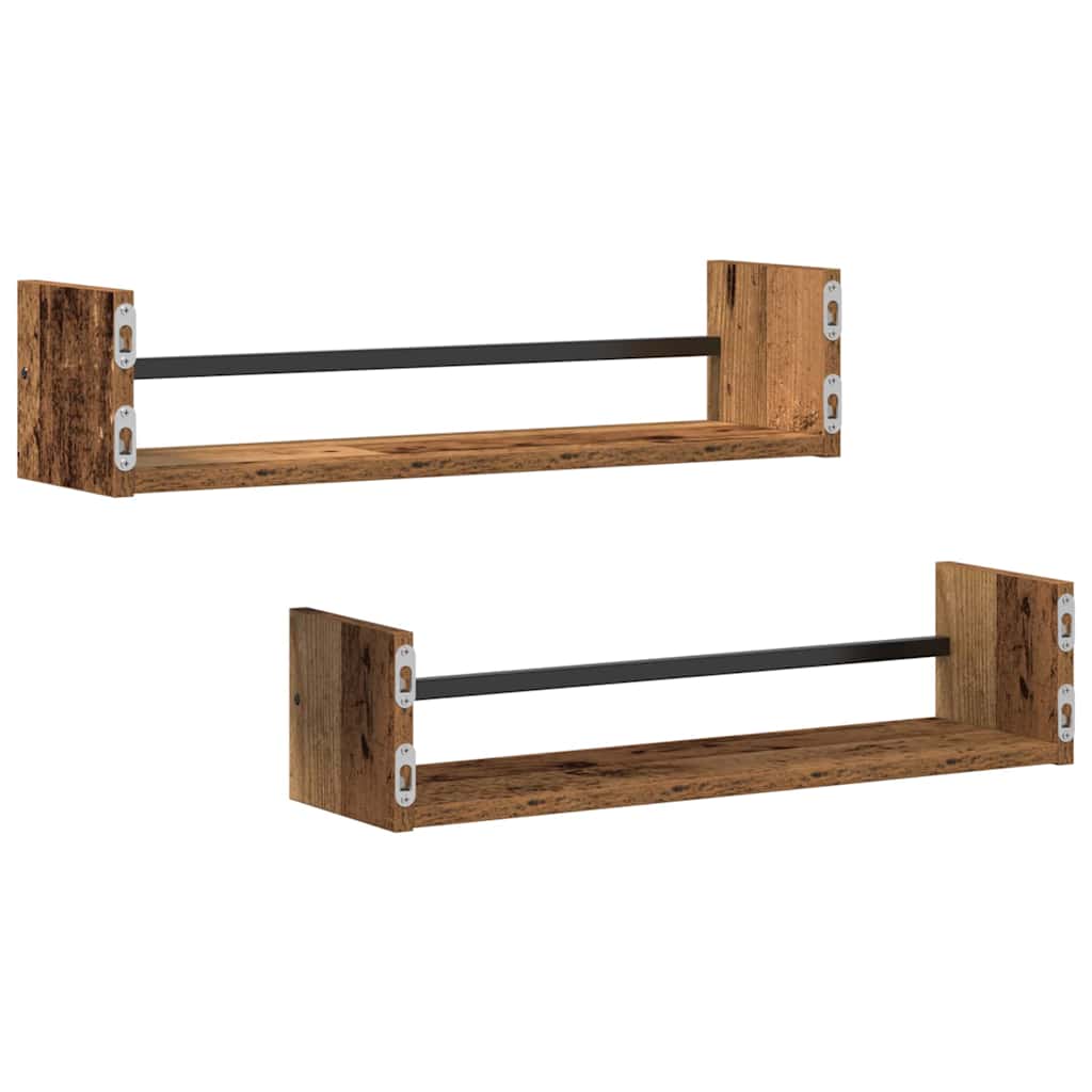 Prateleira de Parede 2 pcs Madeira antiga 60 x 16 x 14 cm