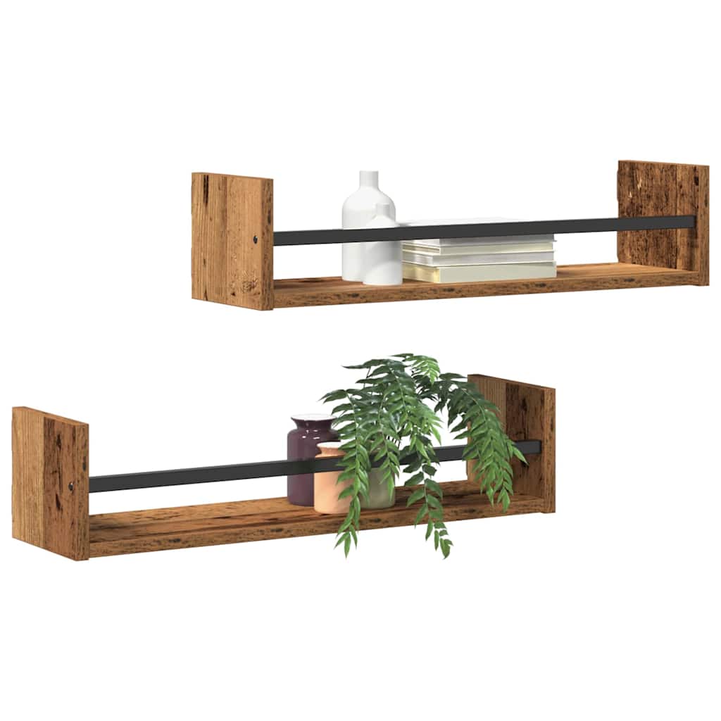 Prateleira de Parede 2 pcs Madeira antiga 60 x 16 x 14 cm
