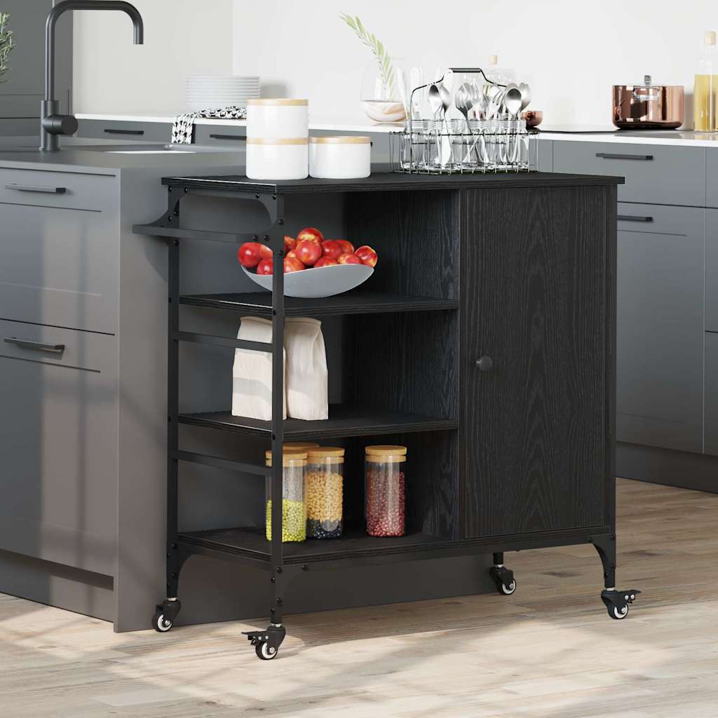 Carrinho de Cozinha Carvalho preto 87,5 x 38,5 x 84,5 cm