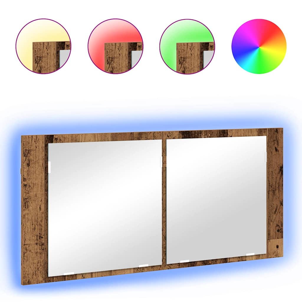 Espelho de LED com prateleira Madeira antiga 100 x 12 x 45 cm