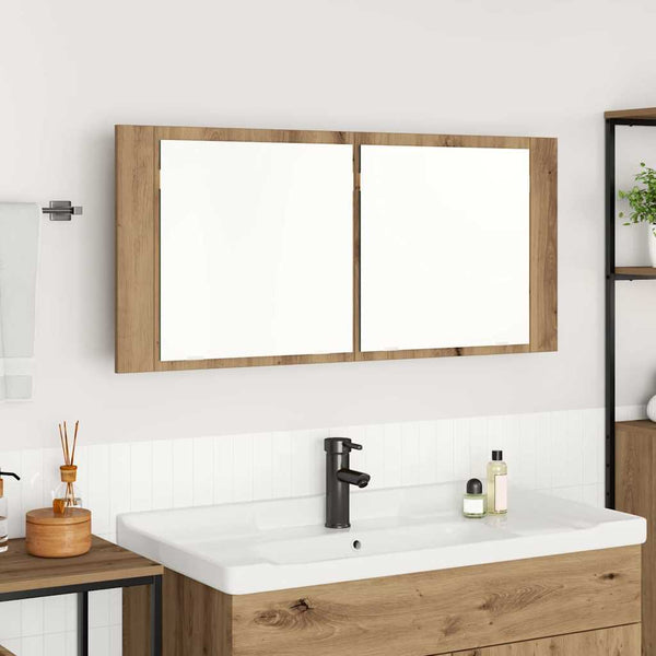 Espelho de LED com porta carvalho artisiano 100 x 12 x 45 cm