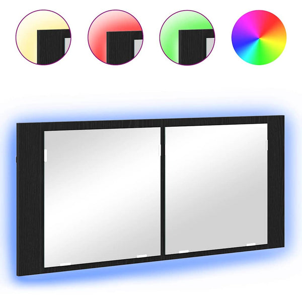 Espelho de LED com prateleira Carvalho preto 100 x 12 x 45 cm