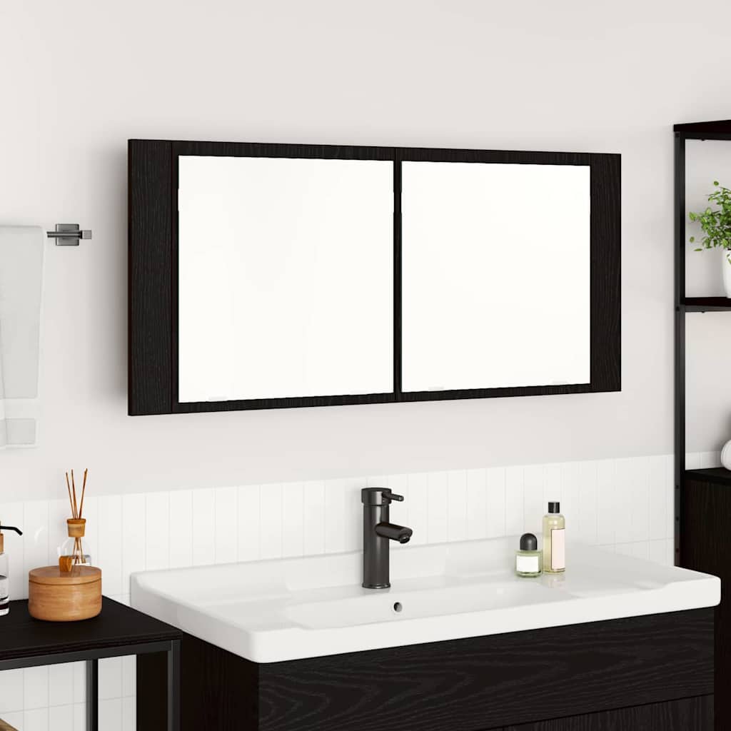 Espelho de LED com prateleira Carvalho preto 100 x 12 x 45 cm