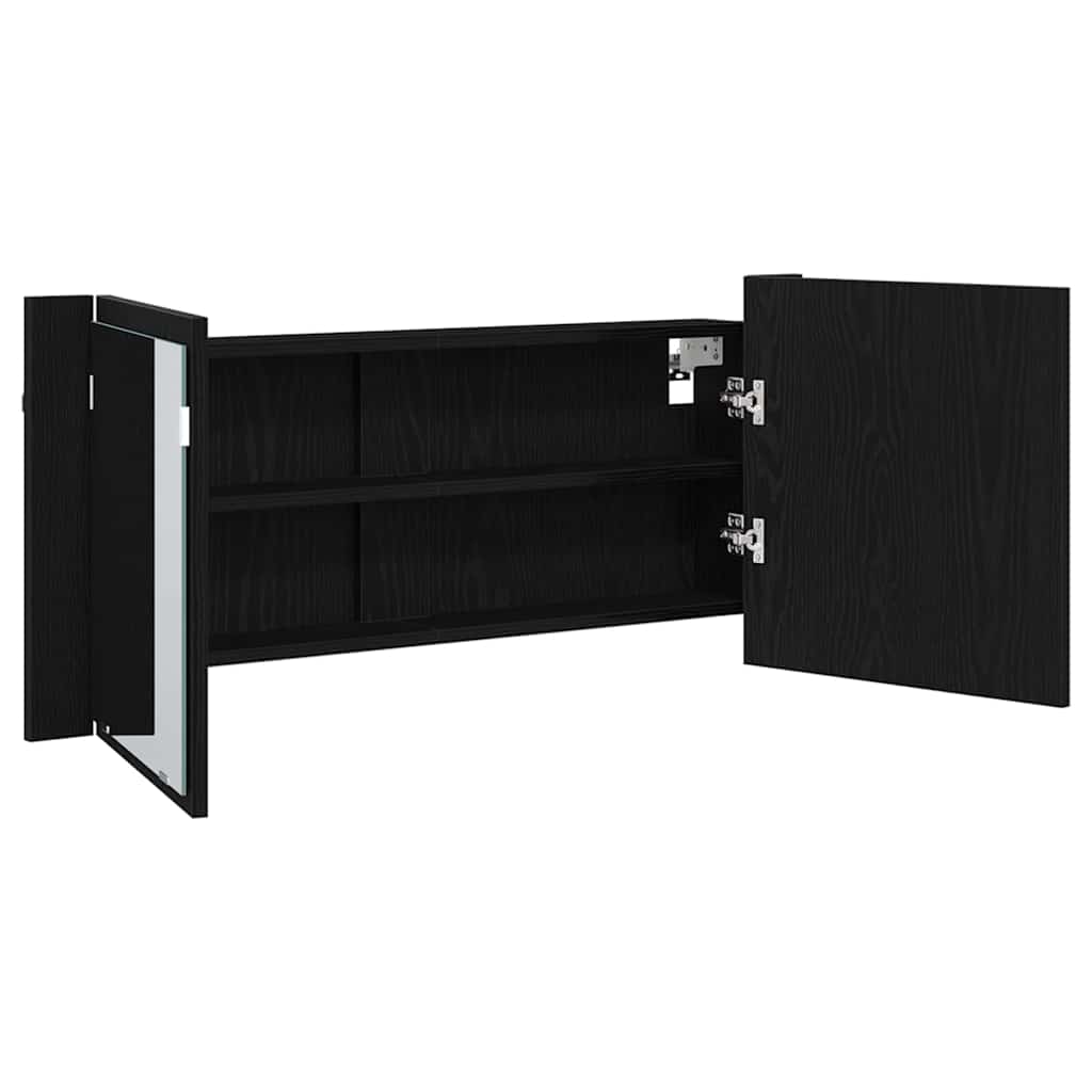 Espelho de LED com prateleira Carvalho preto 100 x 12 x 45 cm