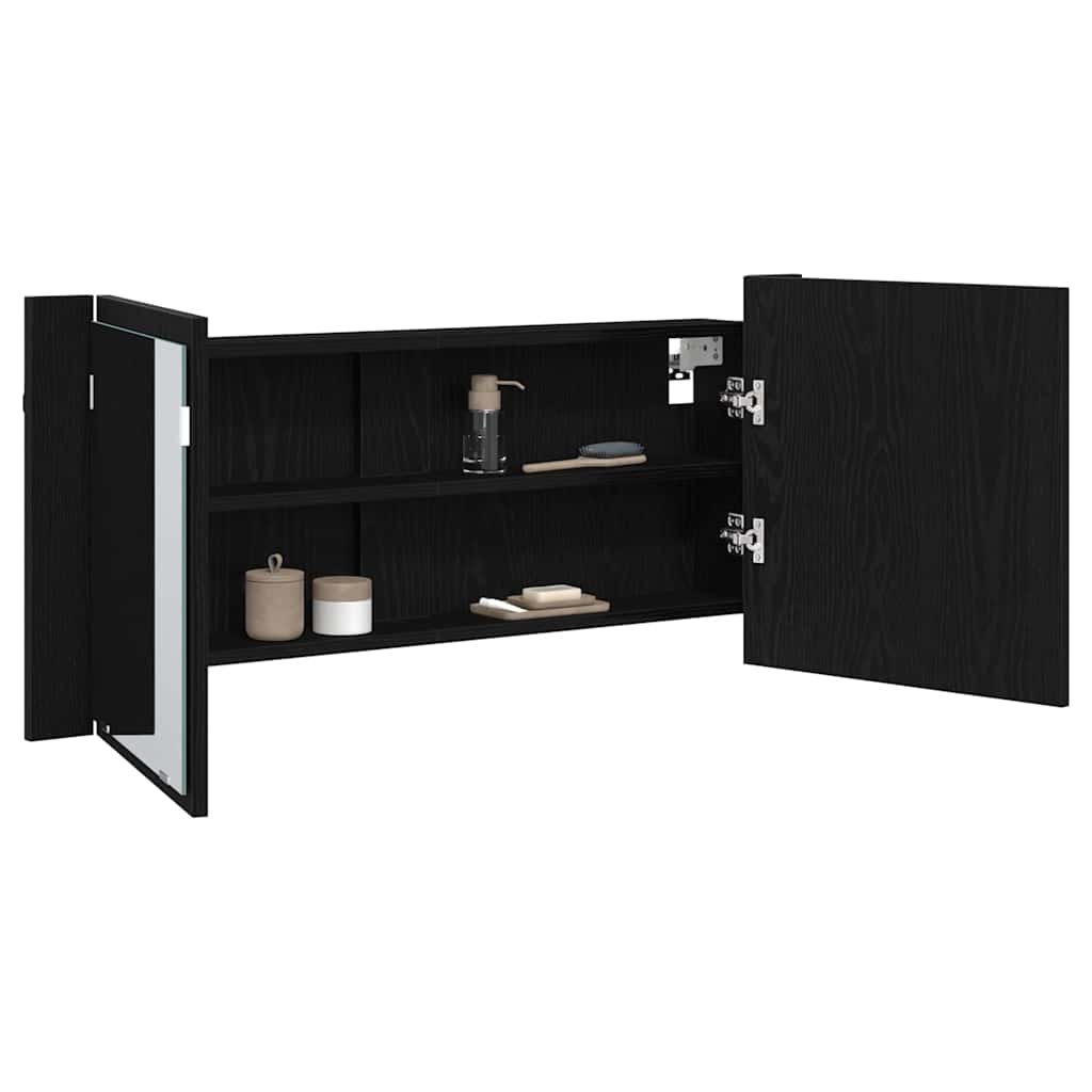 Espelho de LED com prateleira Carvalho preto 100 x 12 x 45 cm