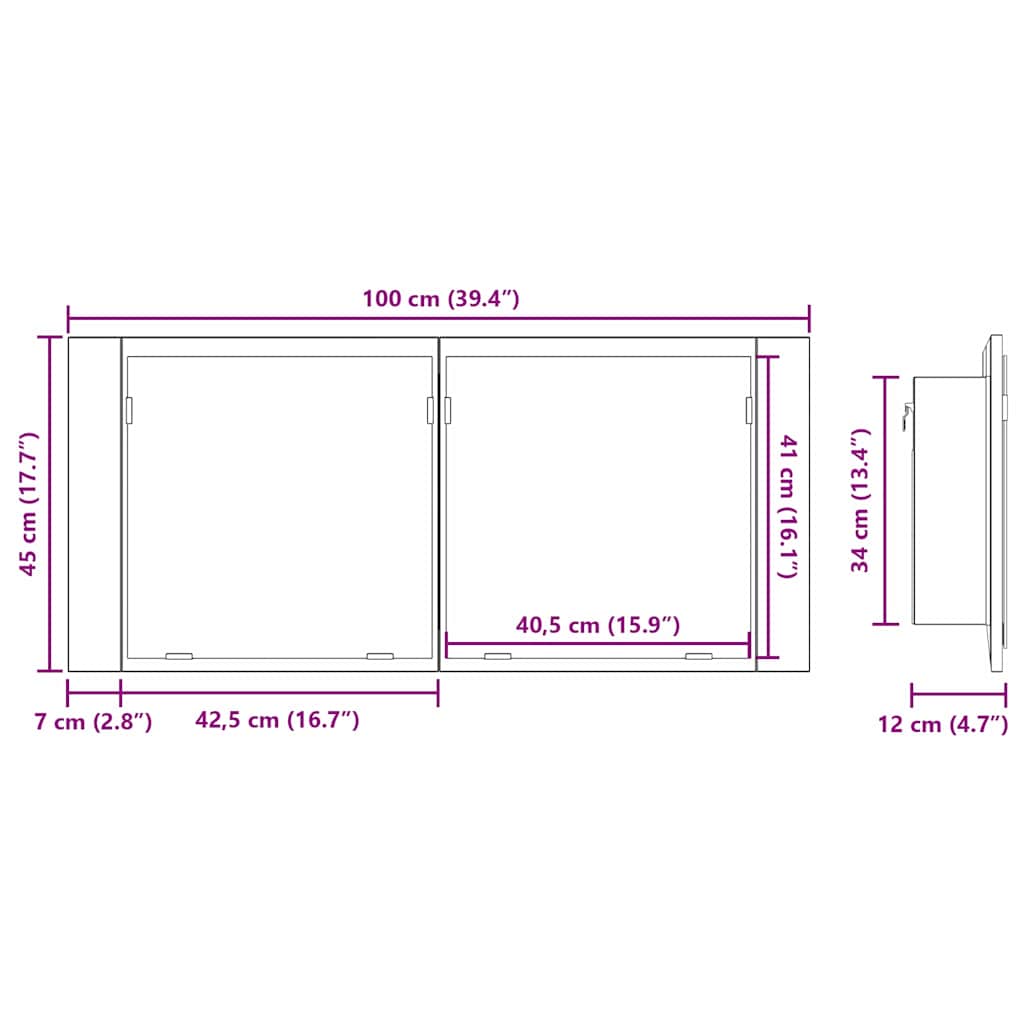 Espelho de LED com prateleira Carvalho preto 100 x 12 x 45 cm