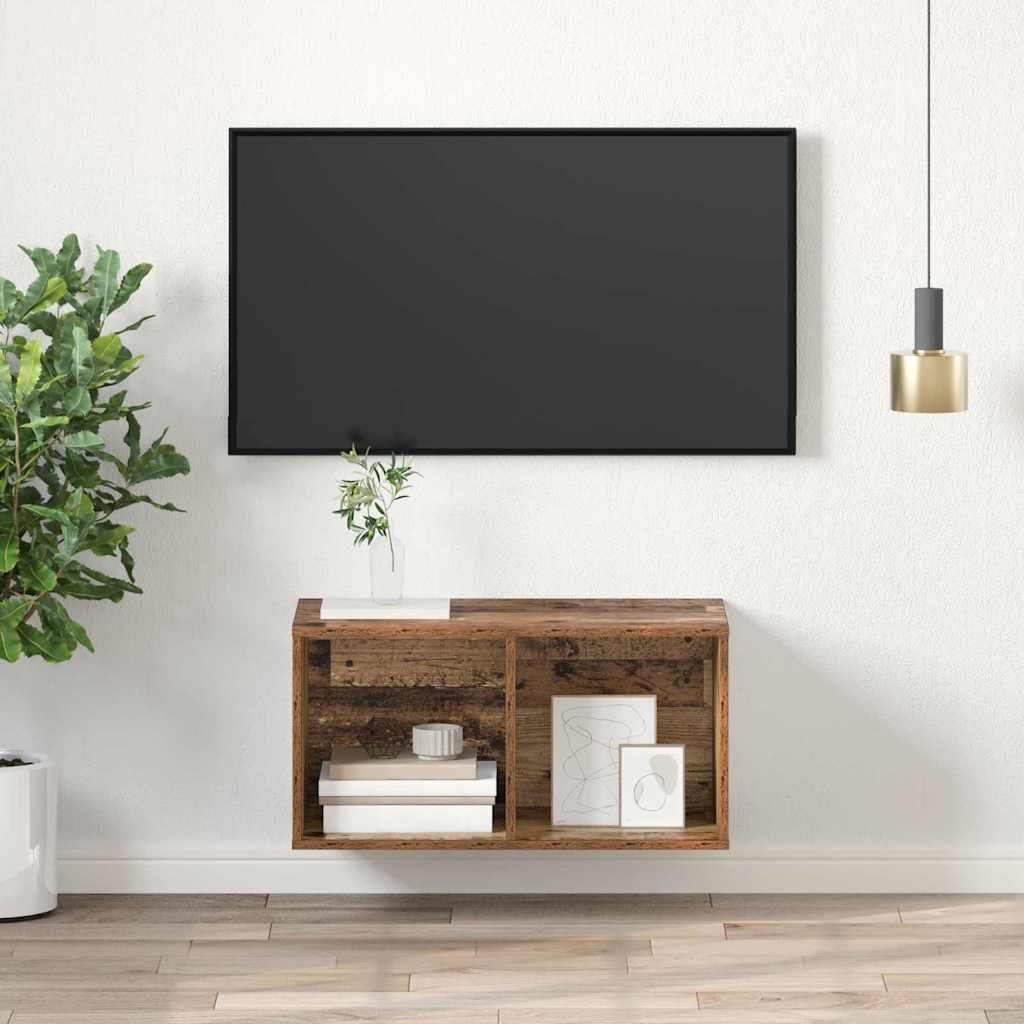 Armário de TV Montado na Parede Madeira antiga 37 x 37 x 72 cm