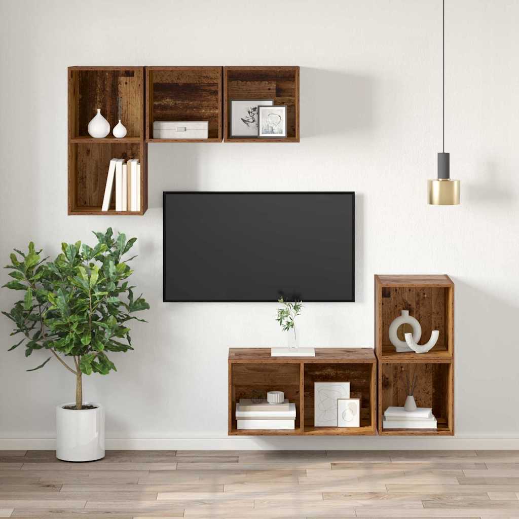 Armário de TV Montado na Parede Madeira antiga 37 x 37 x 72 cm