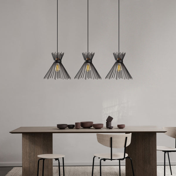 Candeeiro de Teto Kirpi 3088 — 104x30x130 cm — Design Moderno Industrial em Preto com Altura Ajustável e 3 Lâmpadas E27