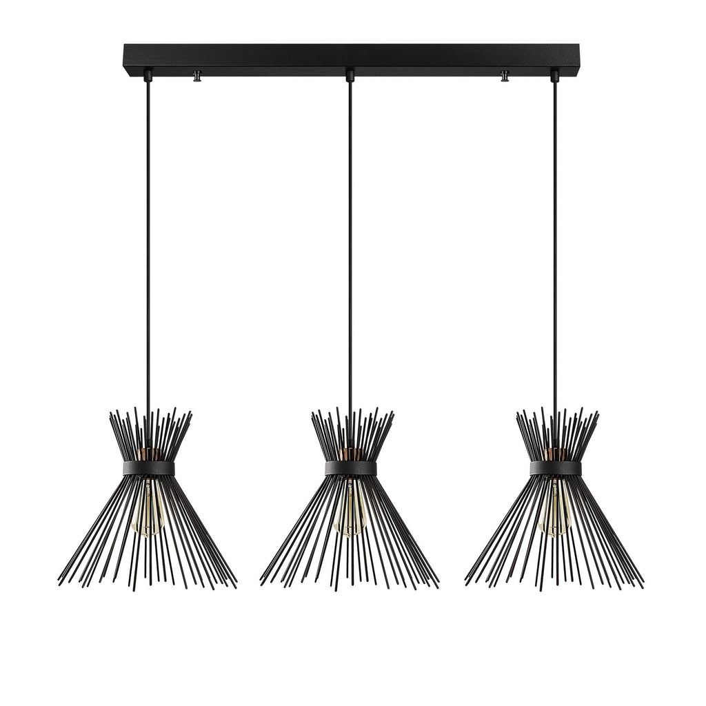 Candeeiro de Teto Kirpi 3088 — 104x30x130 cm — Design Moderno Industrial em Preto com Altura Ajustável e 3 Lâmpadas E27
