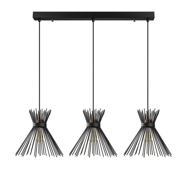 Candeeiro de Teto Kirpi 3088 — 104x30x130 cm — Design Moderno Industrial em Preto com Altura Ajustável e 3 Lâmpadas E27