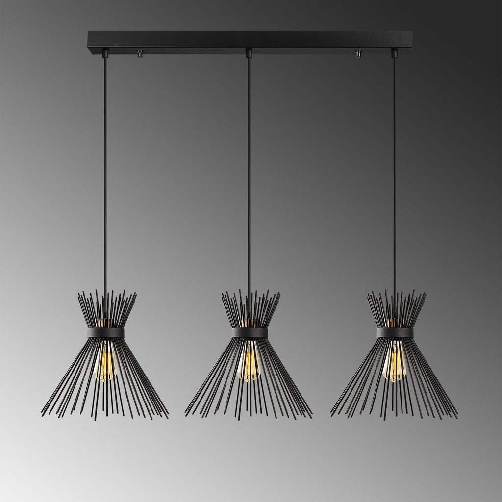 Candeeiro de Teto Kirpi 3088 — 104x30x130 cm — Design Moderno Industrial em Preto com Altura Ajustável e 3 Lâmpadas E27
