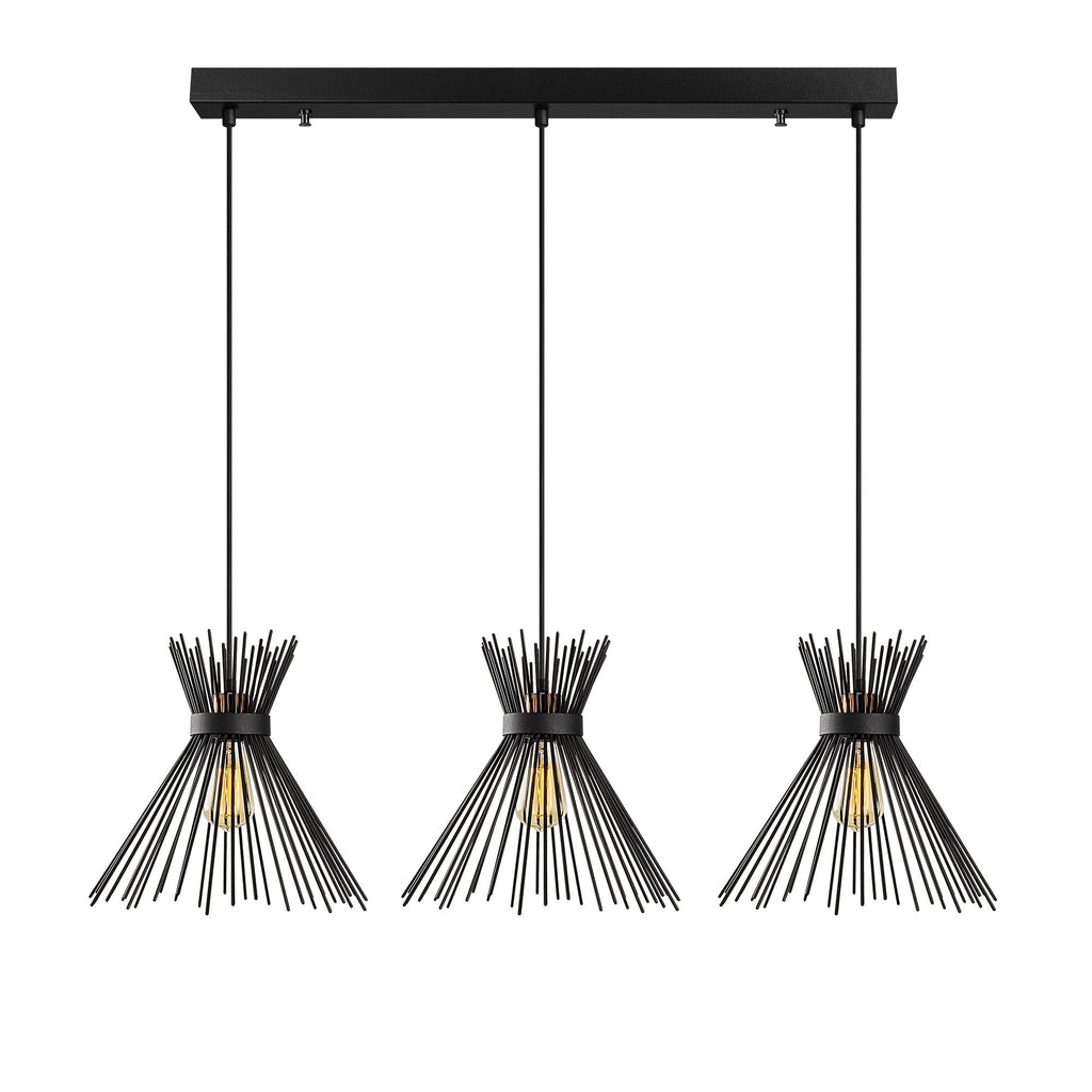 Candeeiro de Teto Kirpi 3088 — 104x30x130 cm — Design Moderno Industrial em Preto com Altura Ajustável e 3 Lâmpadas E27