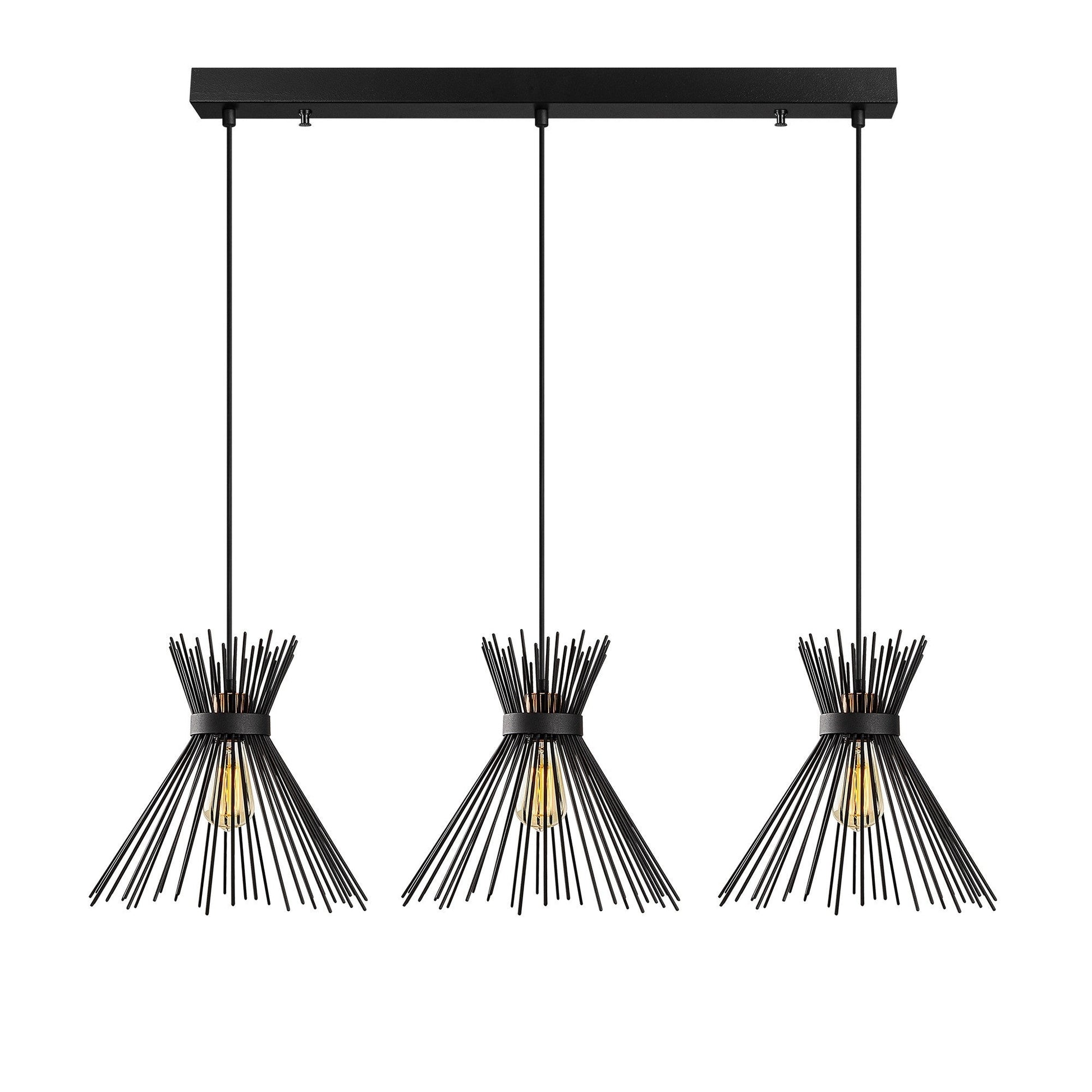 Candeeiro de Teto Kirpi 3088 — 104x30x130 cm — Design Moderno Industrial em Preto com Altura Ajustável e 3 Lâmpadas E27