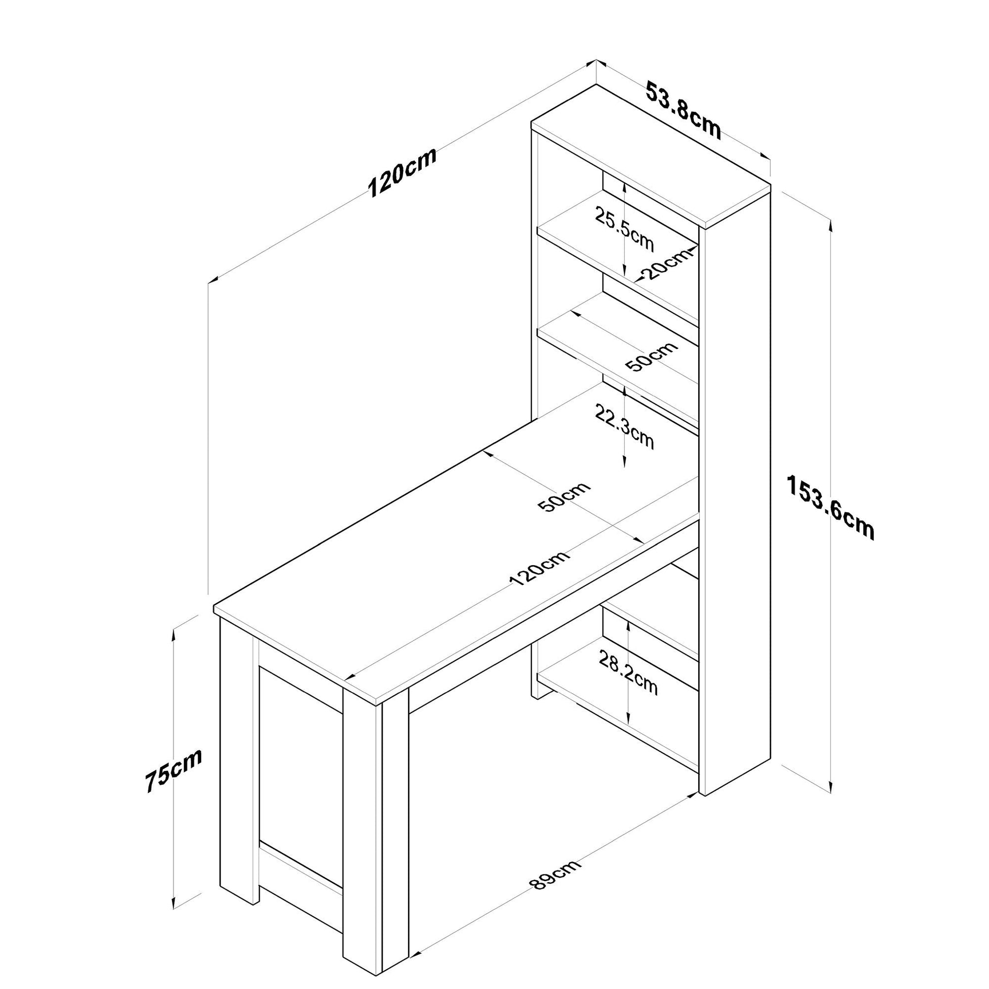 Mesa de Bar "Scandi" com Estante Incorporada – Nogueira e Branco, 120x53.8x153.6 cm – Design Escandinavo