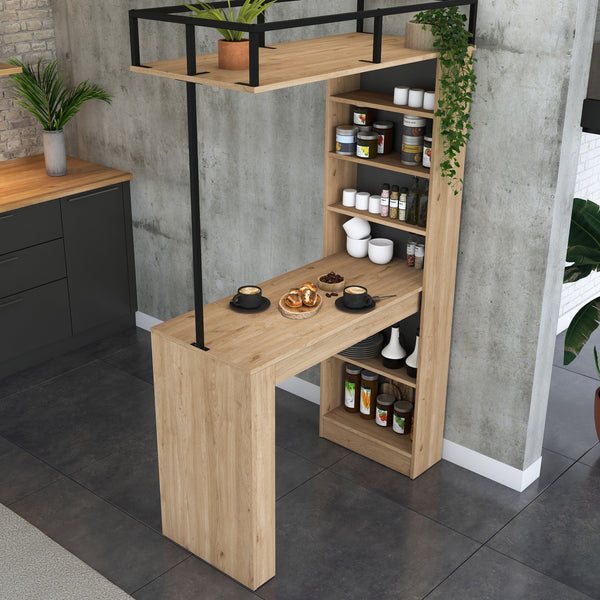 Mesa de Bar "Jane" com Estante - Nogueira e Preto - 120x198x55 cm- Design Moderno
