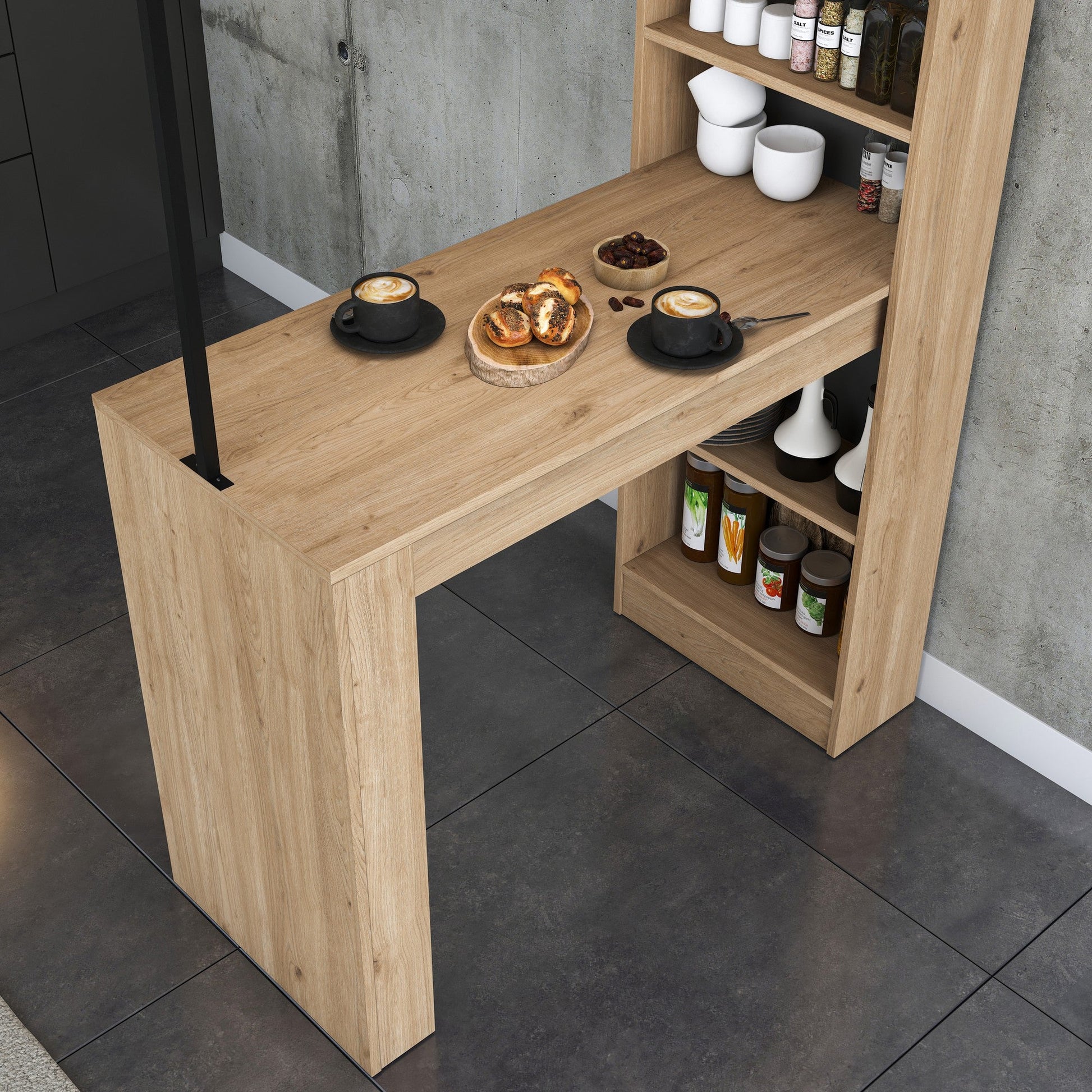 Mesa de Bar "Jane" com Estante - Nogueira e Preto - 120x198x55 cm- Design Moderno