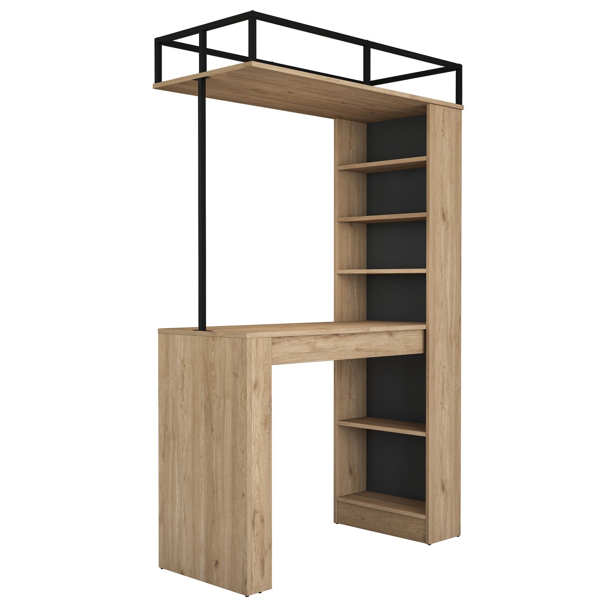 Mesa de Bar "Jane" com Estante - Nogueira e Preto - 120x198x55 cm- Design Moderno