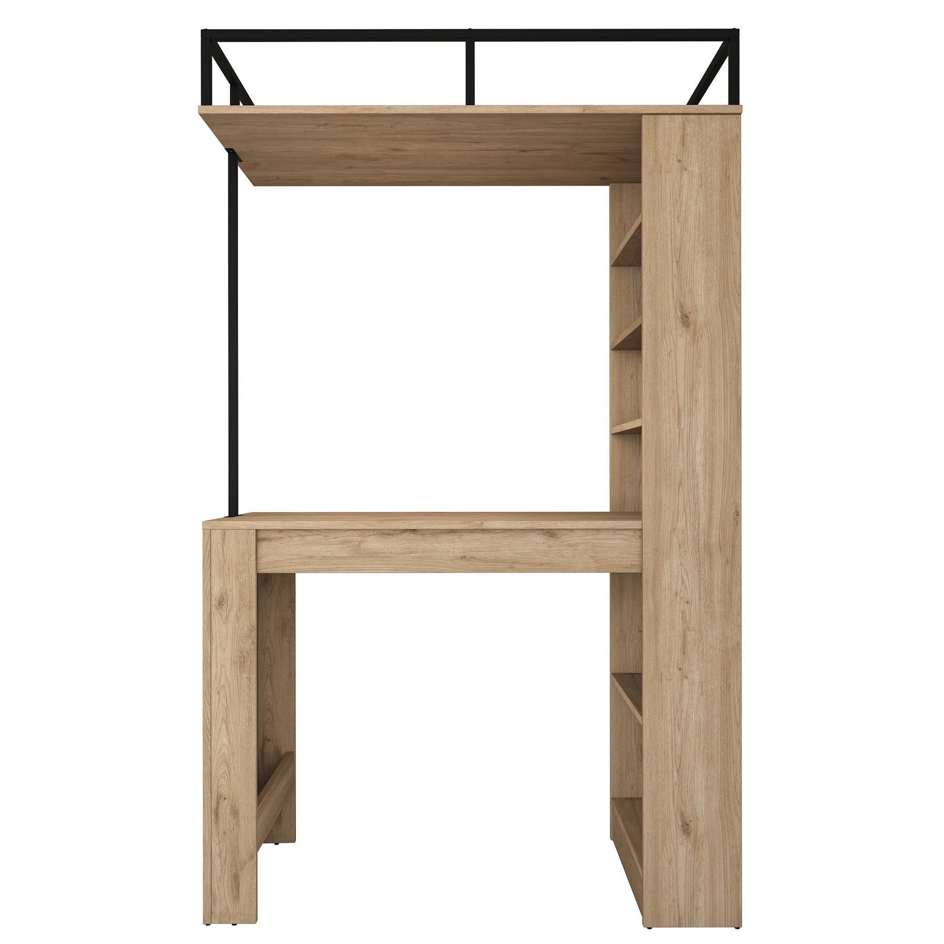 Mesa de Bar "Jane" com Estante - Nogueira e Preto - 120x198x55 cm- Design Moderno